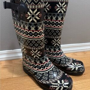 Nomad Black and White Winter Rain Boots